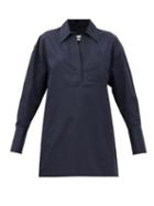 Matchesfashion.com Co - Half-placket Cotton-sateen Shirt - Womens - Navy