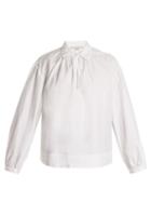 Matchesfashion.com Stella Mccartney - Keyhole Slit Ruched Cotton Poplin Shirt - Womens - White