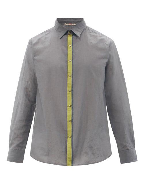 Pro - Stripe-jacquard Cotton And Silk-blend Twill Shirt - Mens - Grey Multi