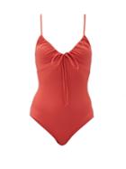 Matchesfashion.com Three Graces London - Cleo Gathered-neckline Swimsuit - Womens - Dark Red