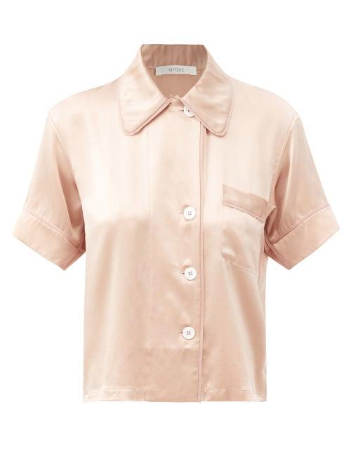 Ladies Lingerie Araks - Shelby Short-sleeve Silk-charmeuse Pyjama Shirt - Womens - Beige