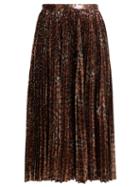 Matchesfashion.com Msgm - Pleated Leopard Sequinned Skirt - Womens - Black Gold