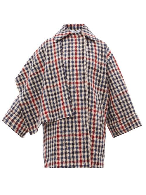 Matchesfashion.com Jw Anderson - Draped Panel Checked Wool Blend Coat - Womens - Multi