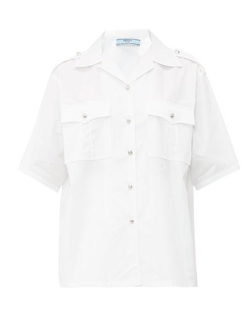 Matchesfashion.com Prada - Shoulder Epaulette Cotton Poplin Shirt - Womens - White