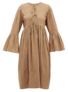 Matchesfashion.com Loup Charmant - Minerva Bell-sleeve Cotton Dress - Womens - Brown