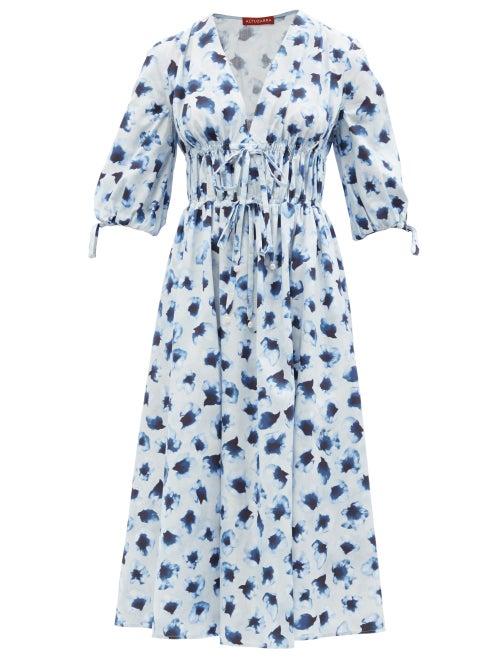 Ladies Rtw Altuzarra - Donrine Floral-print Cotton-poplin Midi Dress - Womens - Blue Multi