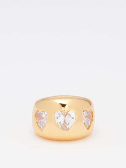 Timeless Pearly - Crystal-heart Gold-plated Ring - Womens - Crystal