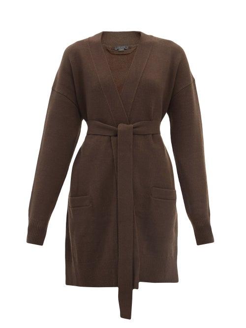 Joseph - Longline Wool Wrap Cardigan - Womens - Dark Brown