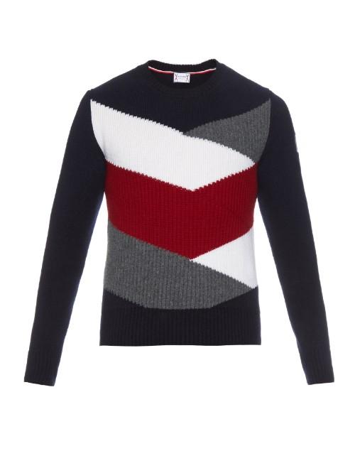 Moncler Gamme Bleu Colour-block Wool-knit Sweater