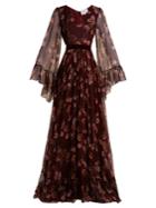 Luisa Beccaria V-neck Leaf-print Silk-crepe Gown