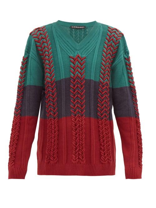 Matchesfashion.com Y/project - Cable-knit Cotton-blend Sweater - Mens - Green Multi