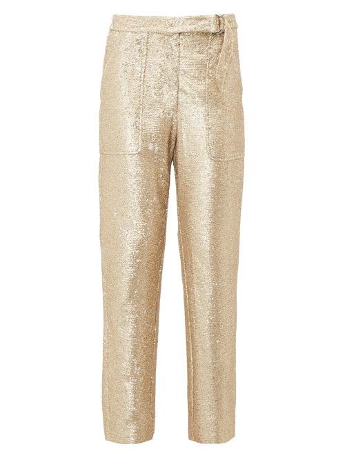 Matchesfashion.com Jonathan Simkhai - Sequin Tailored Trousers - Womens - Gold