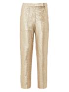 Matchesfashion.com Jonathan Simkhai - Sequin Tailored Trousers - Womens - Gold