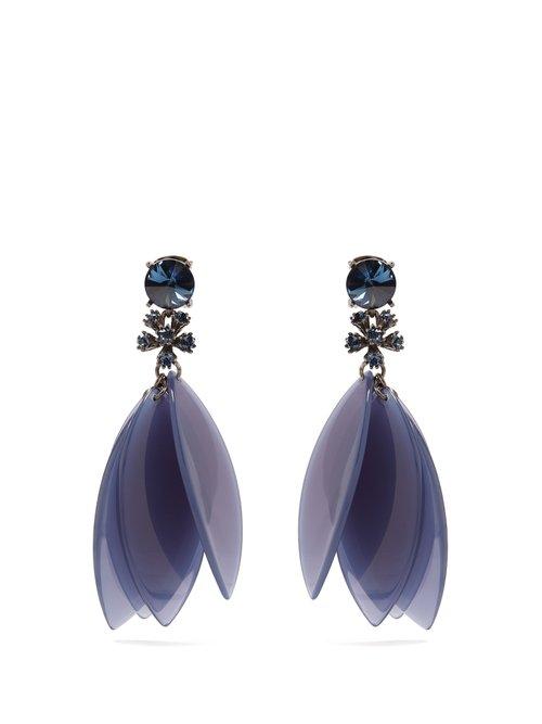 Matchesfashion.com Oscar De La Renta - Crystal Embellished Petal Clip On Earrings - Womens - Blue
