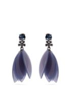 Matchesfashion.com Oscar De La Renta - Crystal Embellished Petal Clip On Earrings - Womens - Blue