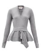 Matchesfashion.com Alexander Mcqueen - Peplum-panel Wool-blend Sweater - Womens - Grey