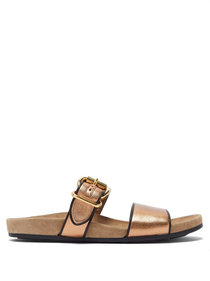 Prada Double-strap Metallic Leather Slides