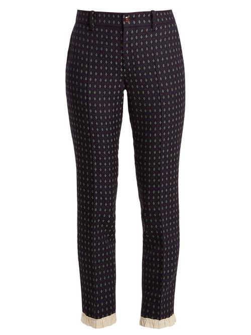 Matchesfashion.com Gucci - Geometric Embroidered Wool Twill Trousers - Womens - Navy