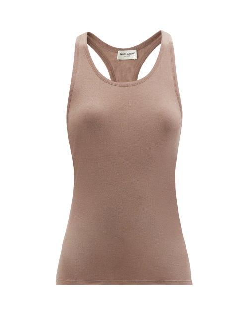 Ladies Rtw Saint Laurent - Scoop-neck Cotton-jersey Tank Top - Womens - Beige