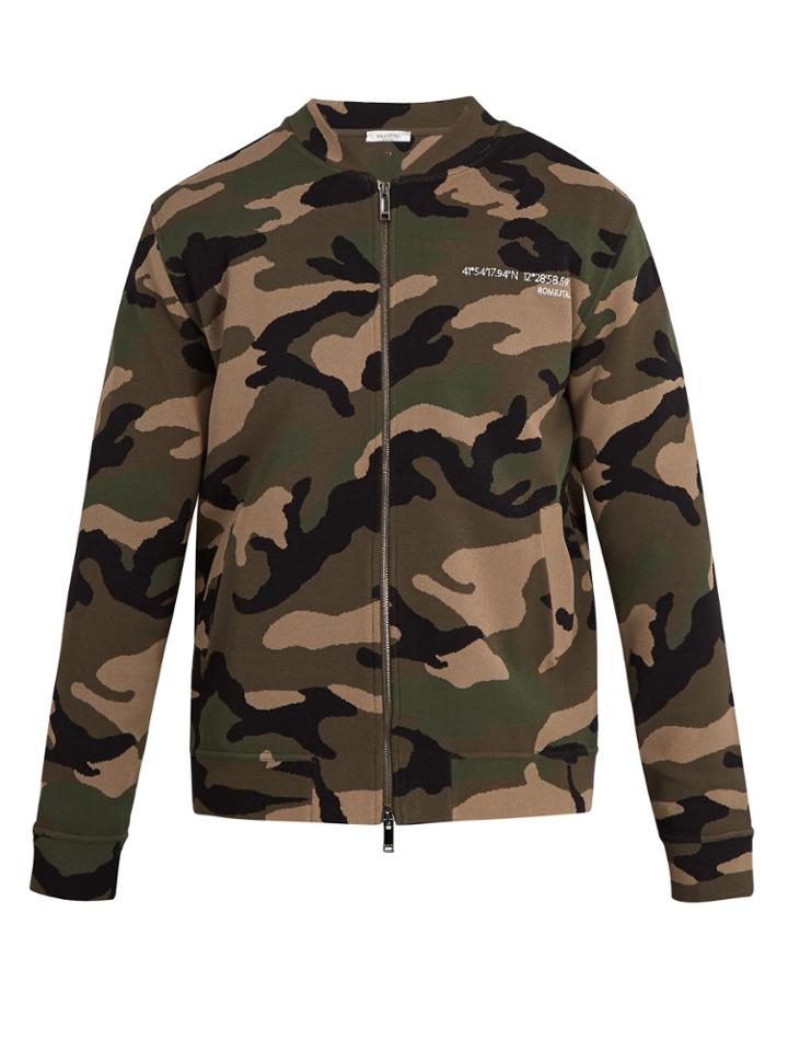 Valentino Embroidered Camouflage Intarsia-knit Track Top