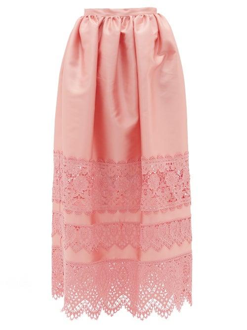 Matchesfashion.com Erdem - Jennifer Guipure Lace-trimmed Midi Skirt - Womens - Pink