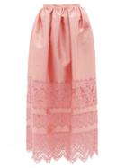 Matchesfashion.com Erdem - Jennifer Guipure Lace-trimmed Midi Skirt - Womens - Pink