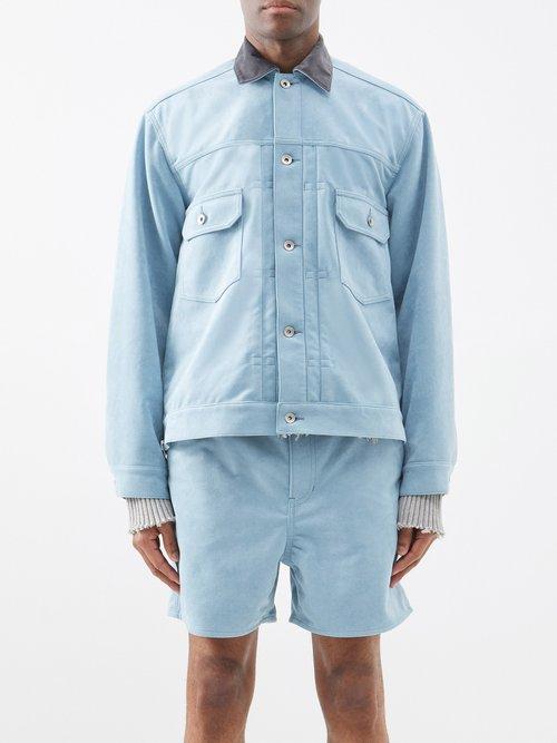 Sacai - Faux-suede Jacket - Mens - Light Blue