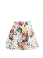 Matchesfashion.com Zimmermann - Allia High Rise Floral Print Linen Shorts - Womens - White