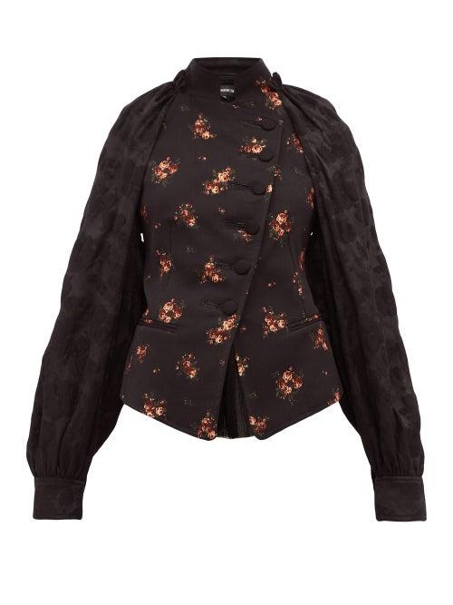 Matchesfashion.com Ann Demeulemeester - Panelled Cotton Blend Floral Jacquard Jacket - Womens - Black Multi