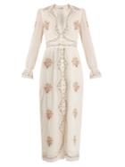 Vilshenko Kora Deep V-neck Embroidered Cotton Midi Dress