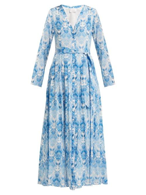 Matchesfashion.com Athena Procopiou - Kalua Print Silk Crepe Dress - Womens - Blue White