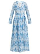 Matchesfashion.com Athena Procopiou - Kalua Print Silk Crepe Dress - Womens - Blue White