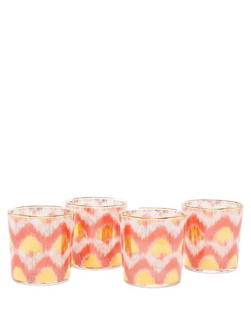 Matchesfashion.com Les Ottomans - Set Of Four Ikat-printed Tumbler Glasses - Red Multi