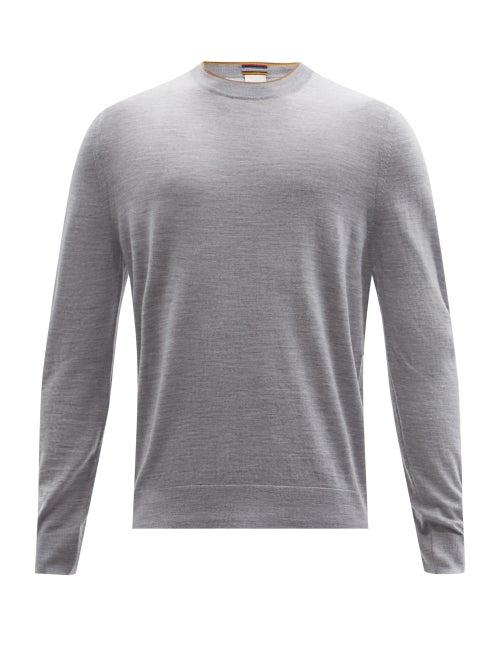 Mens Rtw Paul Smith - Tipped Crew-neck Merino-wool Sweater - Mens - Grey