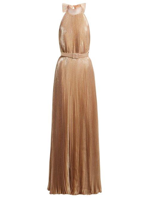 Matchesfashion.com Luisa Beccaria - Pleated Halterneck Gown - Womens - Light Pink