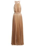 Matchesfashion.com Luisa Beccaria - Pleated Halterneck Gown - Womens - Light Pink