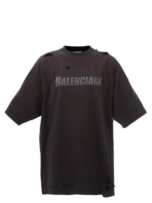 Balenciaga - Logo-print Distressed Cotton-jersey T-shirt - Womens - Black