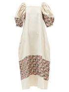 Kika Vargas - Star-embroidered Cotton-blend Jersey Midi Dress - Womens - Cream Multi