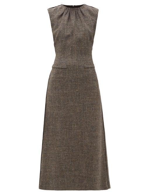 Matchesfashion.com Carl Kapp - Crested Sleeveless Wool Blend Tweed Midi Dress - Womens - Brown Multi