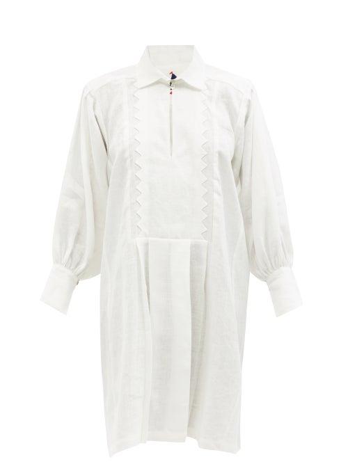 Ladies Beachwear Les Vacances D'irina - Ancestral Sailor-collar Linen Mini Dress - Womens - White