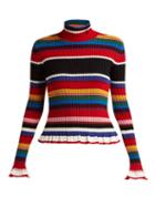Matchesfashion.com Msgm - Striped Wool Blend Roll Neck Sweater - Womens - Multi