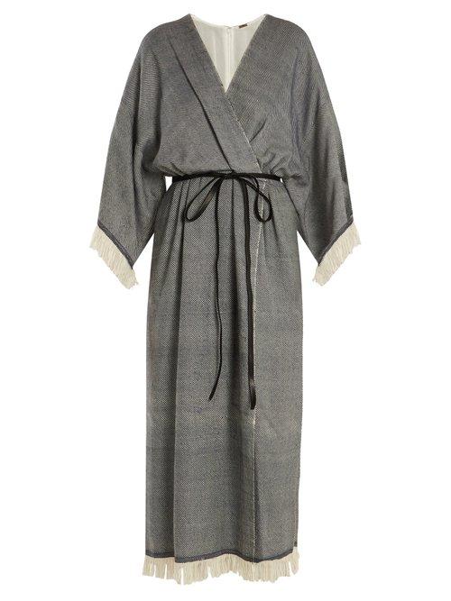 Matchesfashion.com Adam Lippes - Fringed Wool Blend Wrap Dress - Womens - Black Multi