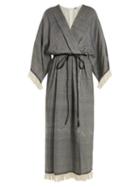 Matchesfashion.com Adam Lippes - Fringed Wool Blend Wrap Dress - Womens - Black Multi