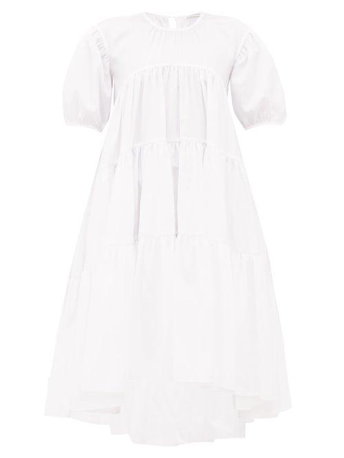 Matchesfashion.com Cecilie Bahnsen - Esme Tie-back Tiered Faille Midi Dress - Womens - White