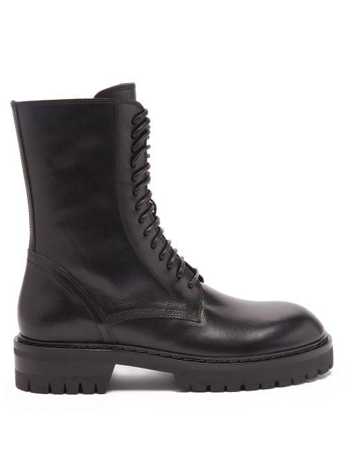 Ann Demeulemeester - Lace-up Leather Mid-length Boots - Womens - Black