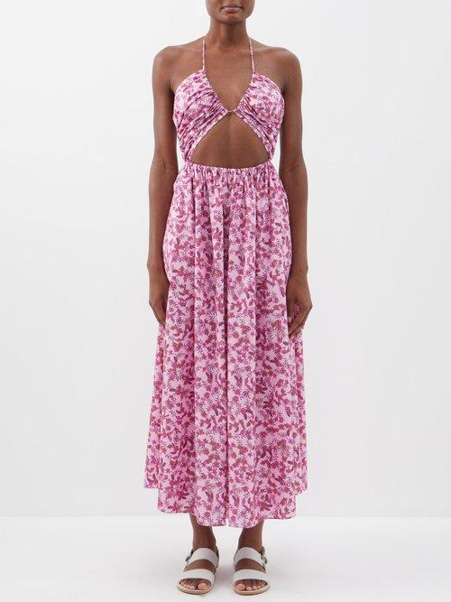 Matteau - Floral-print Cutout Cotton-blend Dress - Womens - Pink Print