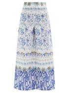 Emporio Sirenuse - Stephan Astrological-print Cotton-poplin Trousers - Womens - Blue Print