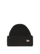 Matchesfashion.com Maison Kitsun - Tricolour Fox-patch Ribbed-wool Beanie - Mens - Black
