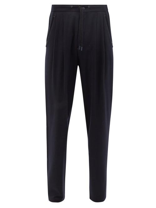 Giorgio Armani - Drawstring-waist Pleated Wool-flannel Trousers - Mens - Navy