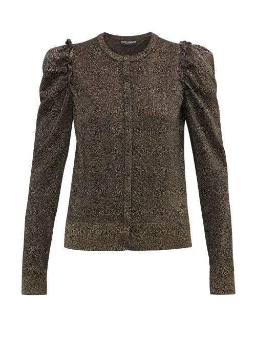 Matchesfashion.com Dolce & Gabbana - Frilled Trimmed Lurex Cardigan - Womens - Black Gold
